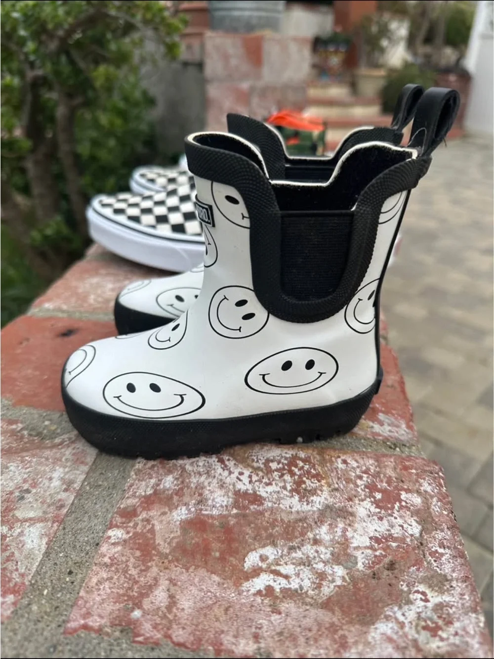 Rebel Bro Black & White Smile Rain boots